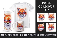 Watercolor cool glamour fox superstar wild animal sunglasses stars print 20 oz tumbler skinny mug wrap clipart t-shirt sublimation printable design