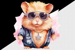 Watercolor cool glamour hamster funny superstar animal glasses stars print 20 oz tumbler skinny mug wrap clipart t-shirt sublimation printable design