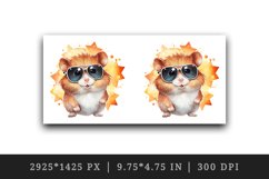 Watercolor cool glamour hamster funny superstar animal glasses stars print 20 oz tumbler skinny mug wrap clipart t-shirt sublimation printable design