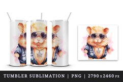 Watercolor cool glamour hamster funny superstar animal glasses stars print 20 oz tumbler skinny mug wrap clipart t-shirt sublimation printable design