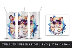 Watercolor cool glamour hamster funny superstar animal glasses stars print 20 oz tumbler skinny mug wrap clipart t-shirt sublimation printable design