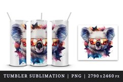 Watercolor cool glamour koala funny superstar animal sunglasses stars print 20 oz tumbler skinny mug wrap clipart t-shirt sublimation printable design