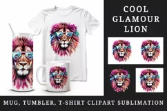 Watercolor cool glamour lion funny superstar wild animal sunglasses print 20 oz tumbler skinny mug wrap clipart t-shirt sublimation printable design