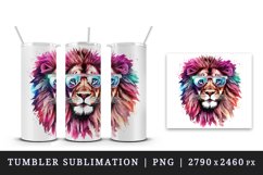 Watercolor cool glamour lion funny superstar wild animal sunglasses print 20 oz tumbler skinny mug wrap clipart t-shirt sublimation printable design