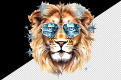 Watercolor cool glamour lion funny superstar wild animal sunglasses print 20 oz tumbler skinny mug wrap clipart t-shirt sublimation printable design