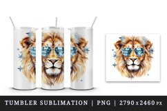 Watercolor cool glamour lion funny superstar wild animal sunglasses print 20 oz tumbler skinny mug wrap clipart t-shirt sublimation printable design