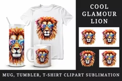 Watercolor cool glamour lion superstar wild animal sunglasses stars print 20 oz tumbler skinny mug wrap clipart t-shirt sublimation printable design