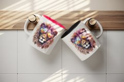 Watercolor cool glamour lion superstar wild animal sunglasses stars print 20 oz tumbler skinny mug wrap clipart t-shirt sublimation printable design