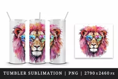Watercolor cool glamour lion superstar wild animal sunglasses stars print 20 oz tumbler skinny mug wrap clipart t-shirt sublimation printable design