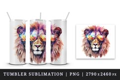 Watercolor cool glamour lion superstar wild animal sunglasses stars print 20 oz tumbler skinny mug wrap clipart t-shirt sublimation printable design
