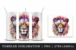 Watercolor cool glamour lion superstar wild animal sunglasses stars print 20 oz tumbler skinny mug wrap clipart t-shirt sublimation printable design