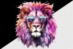 Watercolor cool glamour lion superstar wild animal sunglasses stars print 20 oz tumbler skinny mug wrap clipart t-shirt sublimation printable design