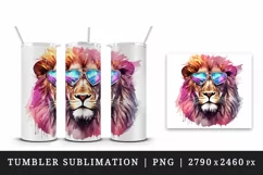 Watercolor cool glamour lion superstar wild animal sunglasses stars print 20 oz tumbler skinny mug wrap clipart t-shirt sublimation printable design