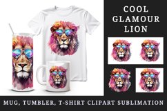 Watercolor cool glamour lion superstar wild animal sunglasses stars print 20 oz tumbler skinny mug wrap clipart t-shirt sublimation printable design