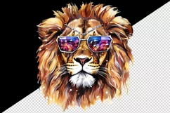Watercolor cool glamour lion superstar wild animal sunglasses stars print 20 oz tumbler skinny mug wrap clipart t-shirt sublimation printable design