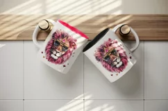 Watercolor cool glamour lion superstar wild animal sunglasses stars print 20 oz tumbler skinny mug wrap clipart t-shirt sublimation printable design