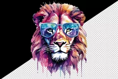 Watercolor cool glamour lion superstar wild animal sunglasses stars print 20 oz tumbler skinny mug wrap clipart t-shirt sublimation printable design
