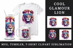Watercolor cool glamour lion superstar wild animal sunglasses stars print 20 oz tumbler skinny mug wrap clipart t-shirt sublimation printable design