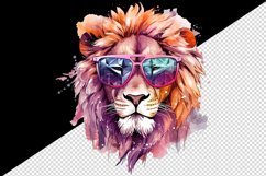 Watercolor cool glamour lion superstar wild animal sunglasses stars print 20 oz tumbler skinny mug wrap clipart t-shirt sublimation printable design