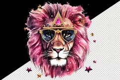 Watercolor cool glamour lion superstar wild animal sunglasses stars print 20 oz tumbler skinny mug wrap clipart t-shirt sublimation printable design