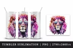 Watercolor cool glamour lion superstar wild animal sunglasses stars print 20 oz tumbler skinny mug wrap clipart t-shirt sublimation printable design
