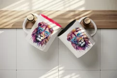 Watercolor cool glamour lion superstar wild animal sunglasses stars print 20 oz tumbler skinny mug wrap clipart t-shirt sublimation printable design