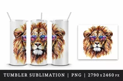 Watercolor cool glamour lion superstar wild animal sunglasses stars print 20 oz tumbler skinny mug wrap clipart t-shirt sublimation printable design