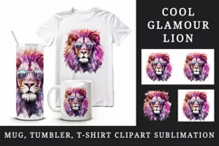 Watercolor cool glamour lion superstar wild animal sunglasses stars print 20 oz tumbler skinny mug wrap clipart t-shirt sublimation printable design