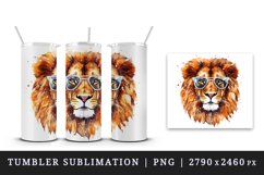 Watercolor cool glamour lion superstar wild animal sunglasses stars print 20 oz tumbler skinny mug wrap clipart t-shirt sublimation printable design