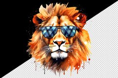 Watercolor cool glamour lion superstar wild animal sunglasses stars print 20 oz tumbler skinny mug wrap clipart t-shirt sublimation printable design