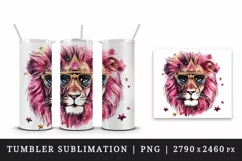 Watercolor cool glamour lion superstar wild animal sunglasses stars print 20 oz tumbler skinny mug wrap clipart t-shirt sublimation printable design