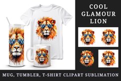 Watercolor cool glamour lion superstar wild animal sunglasses stars print 20 oz tumbler skinny mug wrap clipart t-shirt sublimation printable design