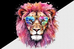 Watercolor cool glamour lion superstar wild animal sunglasses stars print 20 oz tumbler skinny mug wrap clipart t-shirt sublimation printable design