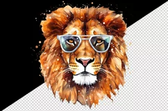 Watercolor cool glamour lion superstar wild animal sunglasses stars print 20 oz tumbler skinny mug wrap clipart t-shirt sublimation printable design