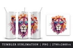 Watercolor cool glamour lion superstar wild animal sunglasses stars print 20 oz tumbler skinny mug wrap clipart t-shirt sublimation printable design
