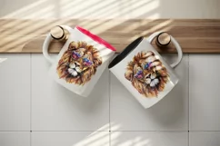 Watercolor cool glamour lion superstar wild animal sunglasses stars print 20 oz tumbler skinny mug wrap clipart t-shirt sublimation printable design