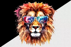 Watercolor cool glamour lion superstar wild animal sunglasses stars print 20 oz tumbler skinny mug wrap clipart t-shirt sublimation printable design