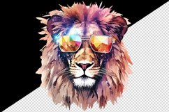 Watercolor cool glamour lion superstar wild animal sunglasses stars print 20 oz tumbler skinny mug wrap clipart t-shirt sublimation printable design