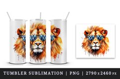 Watercolor cool glamour lion superstar wild animal sunglasses stars print 20 oz tumbler skinny mug wrap clipart t-shirt sublimation printable design