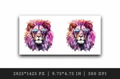 Watercolor cool glamour lion superstar wild animal sunglasses stars print 20 oz tumbler skinny mug wrap clipart t-shirt sublimation printable design