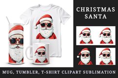 Watercolor cool Santa Claus sunglasses Christmas hat New Year winter snow 20 oz tumbler skinny mug wrap clipart t-shirt sublimation printable design