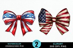 Watercolor Coquette 4th Of July Bow PNG Clipart Product Image 1