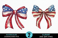 Watercolor Coquette 4th Of July Bow PNG Clipart Product Image 1