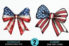Watercolor Coquette 4th Of July Bow PNG Clipart Product Image 1