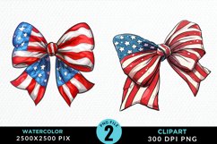 Watercolor Coquette 4th Of July Bow PNG Clipart Product Image 1