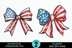 Watercolor Coquette 4th Of July Bow Fun Clipart Product Image 1