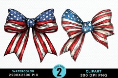 Watercolor Coquette 4th Of July Bow PNG Clipart Product Image 1