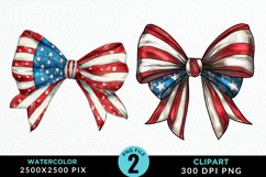 Watercolor Coquette 4th Of July Bow PNG Clipart Product Image 1