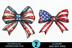Watercolor Coquette 4th Of July Bow PNG Clipart Product Image 1