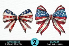 Watercolor Coquette 4th Of July Bow PNG Clipart Product Image 1